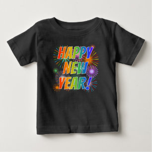 Färgfull "GOTT NYTT ÅR!" + Fireworks Mönster T Shirt
