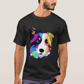 Färgfull Gräns Collie Art Hundägare-djur i Stänk T Shirt