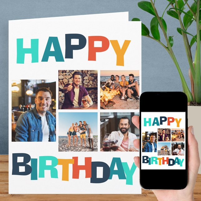Färgfull Grattis på födelsedagen 5-fotokollage Kort (Skapare uppladdad)