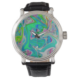 Färgfull grön Abstrakt i limmet Retro Liquid Art Armbandsur
