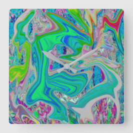 Färgfull grön Abstrakt i limmet Retro Liquid Art Fyrkantig Klocka