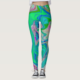 Färgfull grön Abstrakt i limmet Retro Liquid Art Leggings
