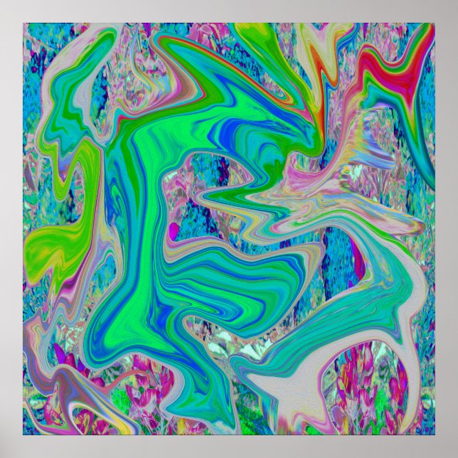 Färgfull grön Abstrakt i limmet Retro Liquid Art Poster (Framsidan)