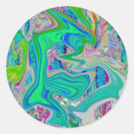 Färgfull grön Abstrakt i limmet Retro Liquid Art Runt Klistermärke