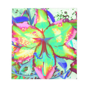 Färgfull grönt blommigt rosa lila tropical blommo anteckningsblock