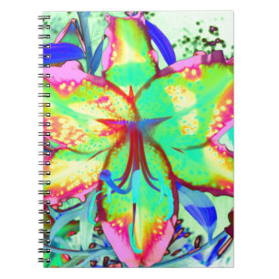 Färgfull grönt blommigt rosa lila tropical blommo anteckningsbok