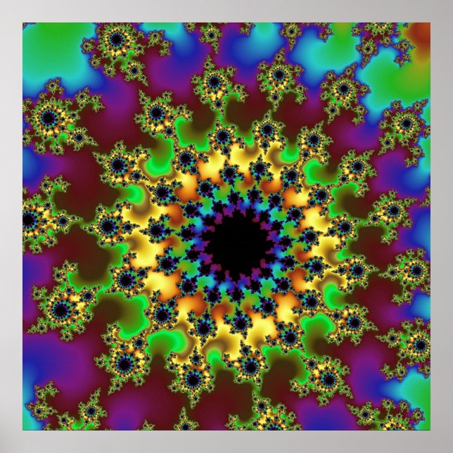 Färgfull Grönt, Burgundy och Gult Fractal Poster (Framsidan)