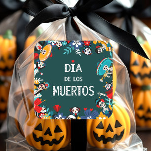 Färgfull Grönt Dia de los Muertos Circle of Life Fyrkantigt Klistermärke