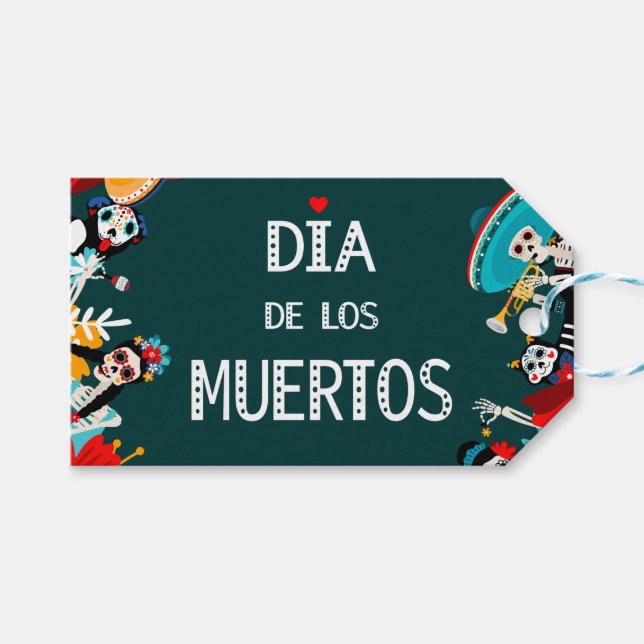Färgfull Grönt Dia de los Muertos Circle of Life Presentetikett (Framsidan (Horisontell))