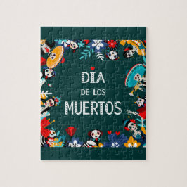 Färgfull Grönt Dia de los Muertos Circle of Life Pussel