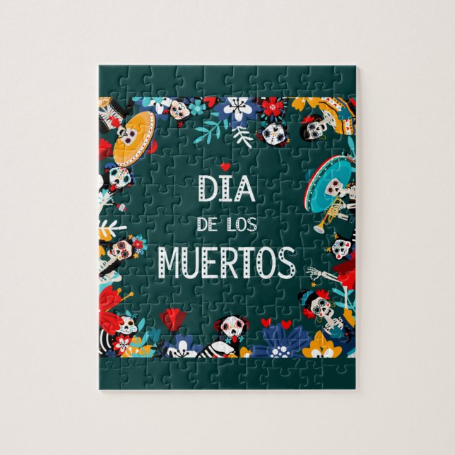 Färgfull Grönt Dia de los Muertos Circle of Life Pussel (Vertikal)