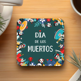 Färgfull Grönt Dia de los Muertos Circle of Life Underlägg Papper Kvadrat