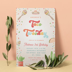 Färgfull Groovy Fiesta 2:a födelsedag Tosday Inbjudningar