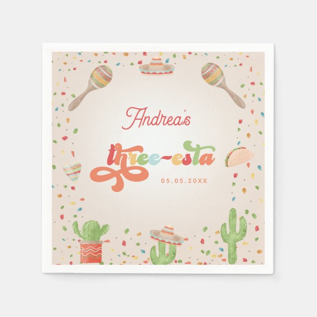 Färgfull Groovy Fiesta 3:e födelsedag 3-esta Pappersservett (Framsidan)