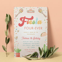 Färgfull Groovy Fiesta 4e födelsedagen fyra gånger Inbjudningar