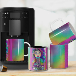 Färgfull Groovy Hippie Art Female 11 oz kaffe Mugg