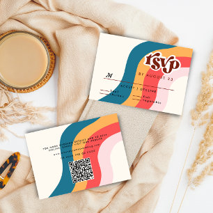 Färgfull Groovy Retro 70s Bröllop OSA QR-kod Tilläggskort