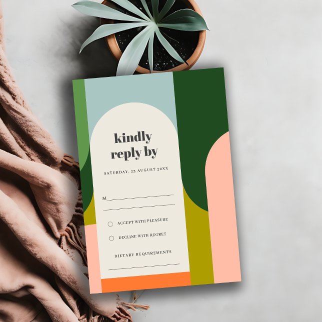 Färgfull Groovy Retro Arch Abstrakt fet Bröllop OSA Kort (Skapare uppladdad)