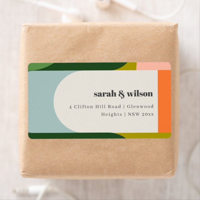 Färgfull Groovy Retro Arch fet Abstrakt Adress Fraktsedel (Insitu)