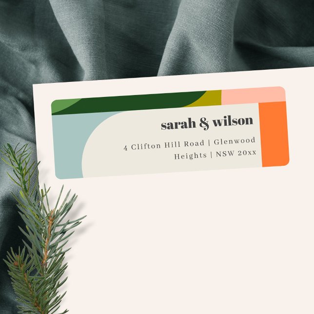 Färgfull Groovy Retro Arch fet Abstrakt Adress Returadress Etikett (Skapare uppladdad)