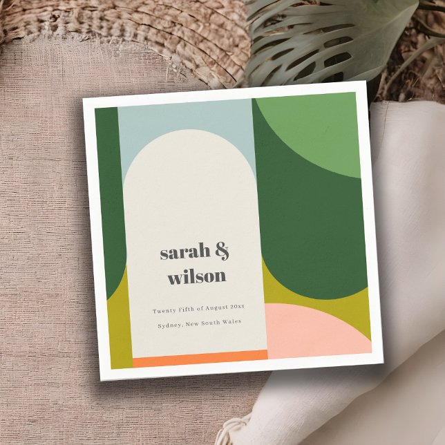 Färgfull Groovy Retro Arch fet Abstrakt Bröllop Pappersservett (Skapare uppladdad)