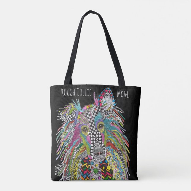 Färgfull grottkollie Mamma Tote Bag Tygkasse (Baksida)