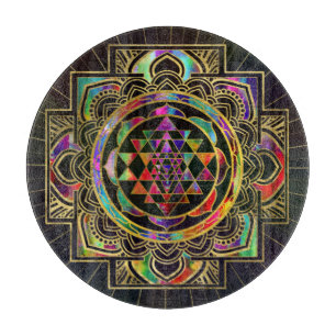 Färgfull Guld inramade Sri Yantra Sri Chakra