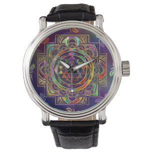 Färgfull Guld inramade Sri Yantra Sri Chakra Armbandsur
