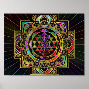 Färgfull Guld satte in Sri Yantra Sri Chakra Poster