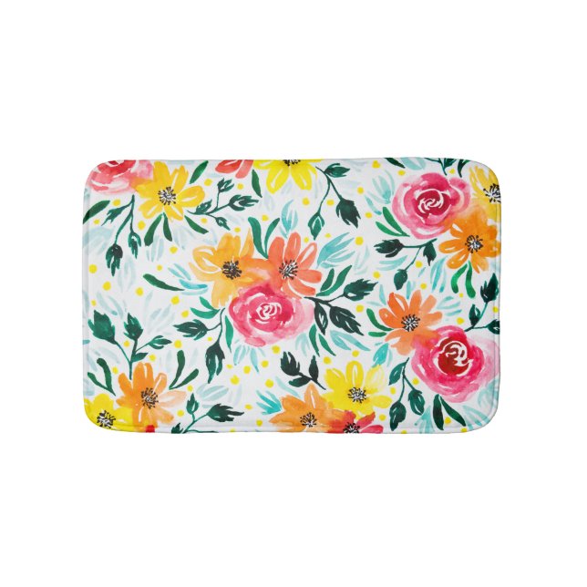 Färgfull Gult för Rosa Vattenfärg Illustration Badrumsmatta (Framsidan)