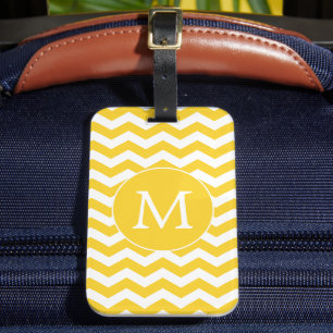 Färgfull Gult Monogram Chevron Mönster Bagagebricka