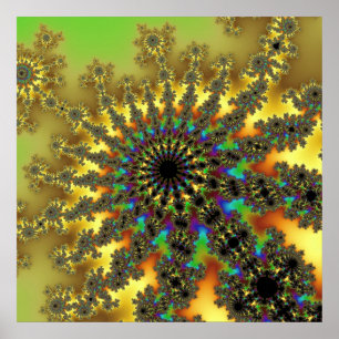 Färgfull Gult och Guld Fractal Poster