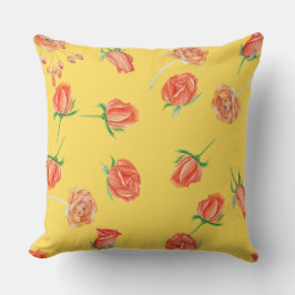 Färgfull gult rosa ros dekorativ chic för familjen kudde