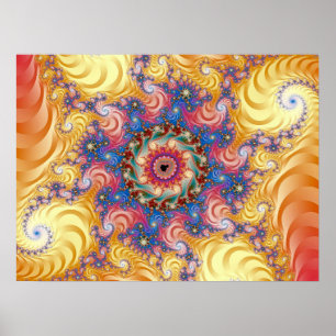 Färgfull Gult Spiral Mandelbrot Poster
