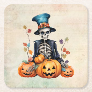 Färgfull Halloween Skeleton Papper Underlägg Kvadrat