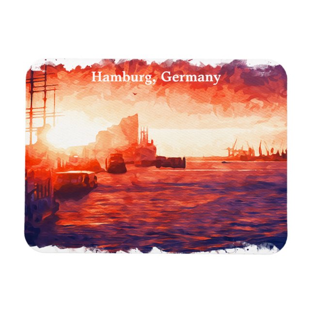 Färgfull Hamburg Tyskland Port City Travel Magnet (Horisontell)