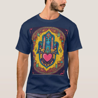 Färgfull Hamsa Heart-fästare design T-Shirt