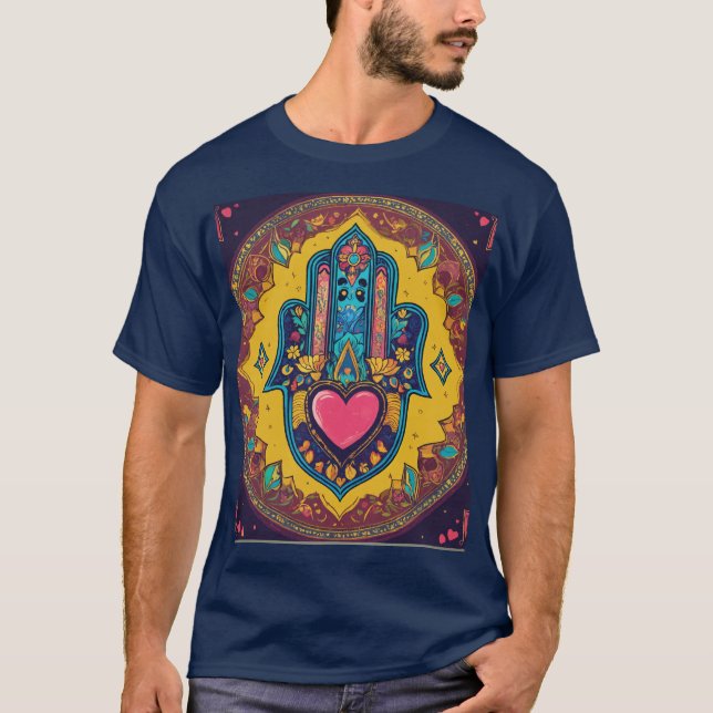 Färgfull Hamsa Heart-fästare design T-Shirt (Framsida)