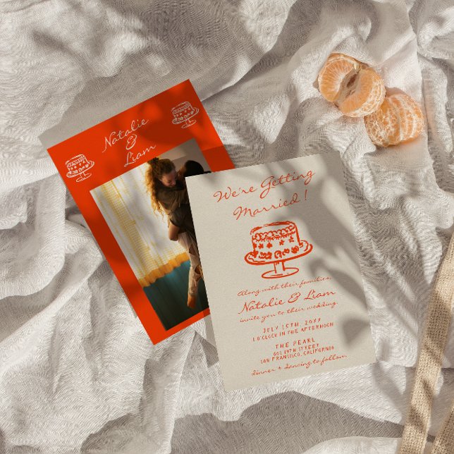 Färgfull Hand plockade Cake Retro Photo Roligt Brö Inbjudningar (Skapare uppladdad)