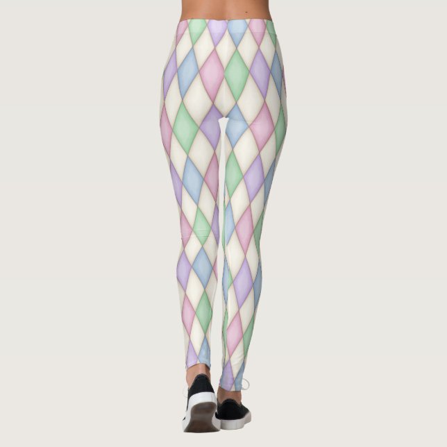 Färgfull Harlequin Diamond Check Mönster Leggings (Baksida)