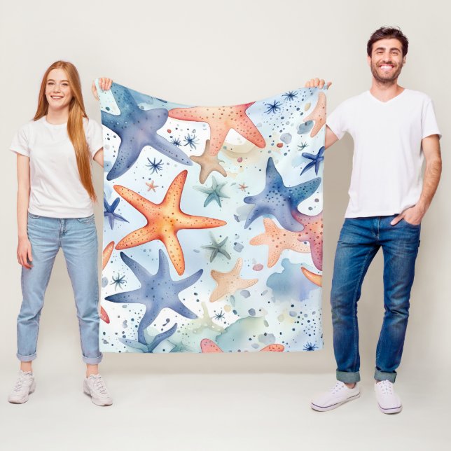 Färgfull havsbotten, havsstjärnor, vattenfärgskons fleecefilt (På plats)