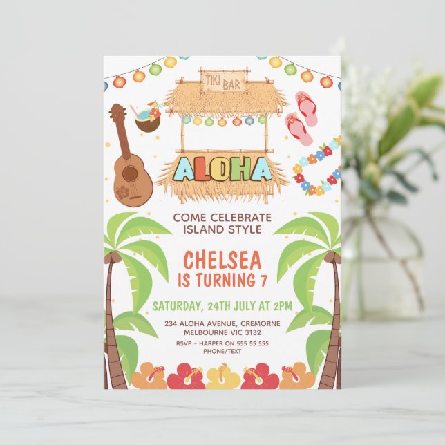 Färgfull Hawaii Aloha Birthday-inbjudan Inbjudningar (Stående Fram)