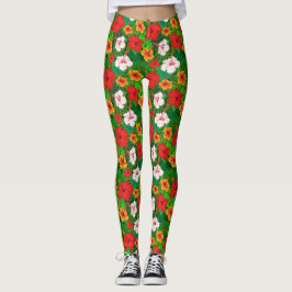 Färgfull hawaiisk tropisk Hibiscus Flower Helgdag Leggings
