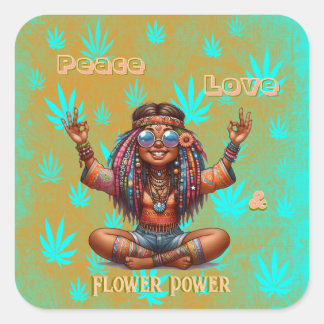 Färgfull HD-Chic för Hippie-blomma Fyrkantigt Klistermärke