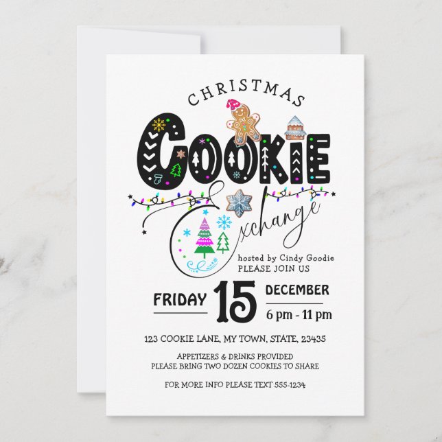 Färgfull Helgdag för jul-cookie Exchange Inbjudningar (Framsida)