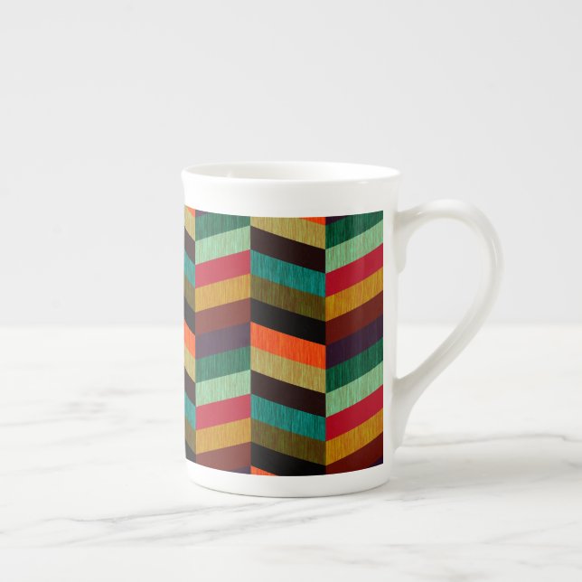 Färgfull Herringbone Mönster med flera Färgader Benporslin Mugg (Höger)