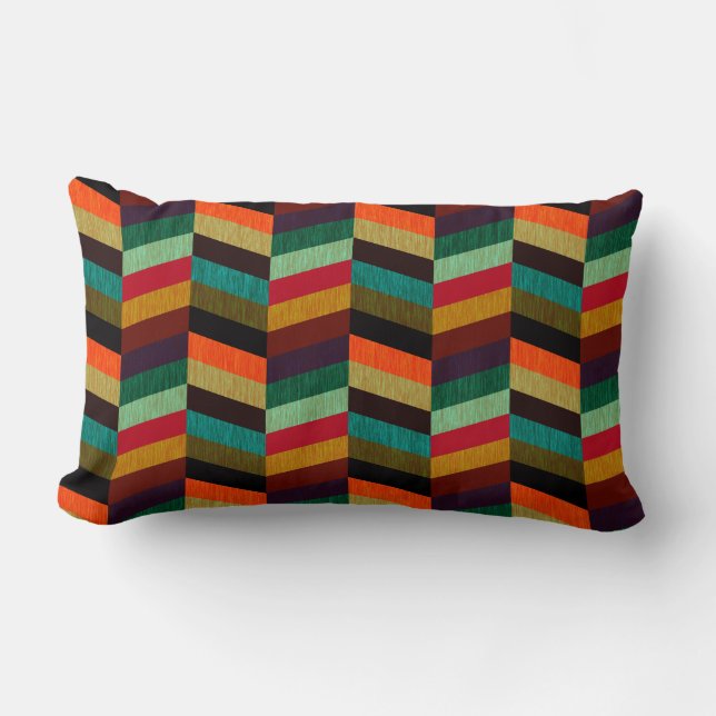 Färgfull Herringbone Mönster med flera Färgader Lumbarkudde (Framsida)