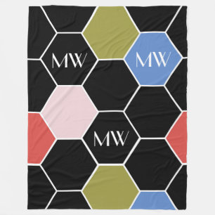 Färgfull hexagon i modern Färg med Monogram Fleecefilt