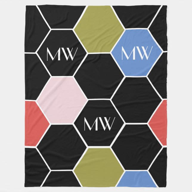 Färgfull hexagon i modern Färg med Monogram Fleecefilt (Framsidan)
