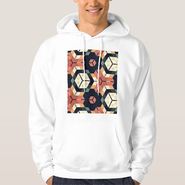Färgfull hexagonkvadrat Geometric Mönster Hoodie (Framsida)